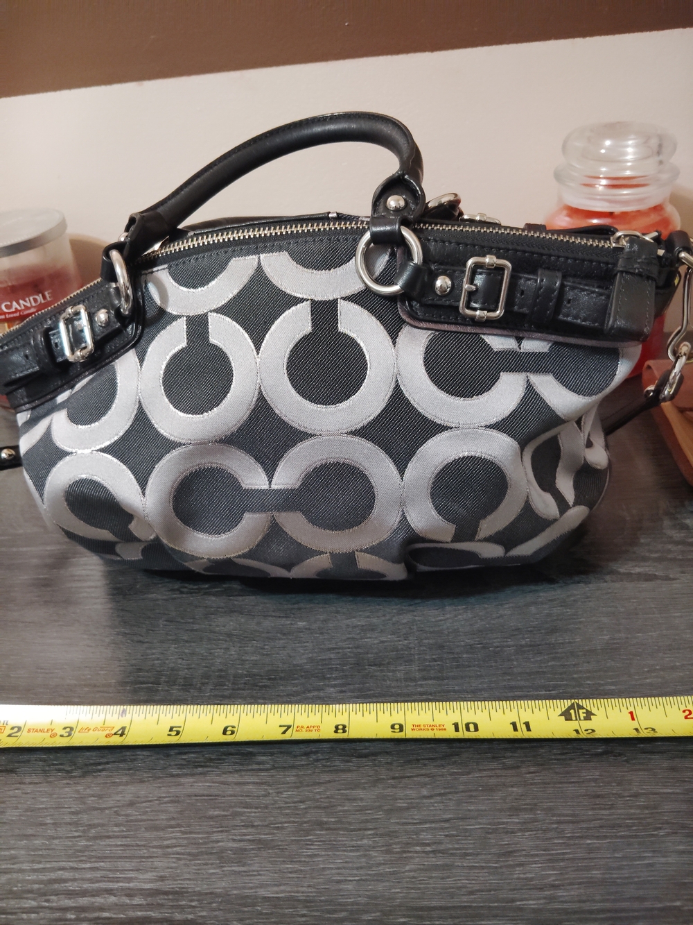 Coach Black and Silver Signature Purse with Leather Trim - Picture 3 of 7